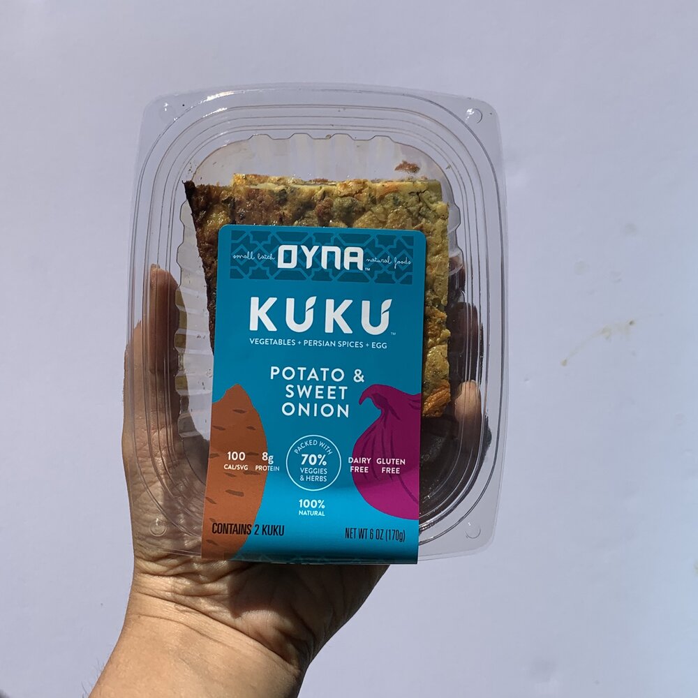 Ingredients:  Potatoes, Eggs ,  Caramelized Onions, Carrots ,  Parsley, Green Peas*,   Garlic*, Chickpea Flour, Olive Oil, Spices and Sea Salt.  Contains:  Egg.  *ORGANIC  Contains 2 squares